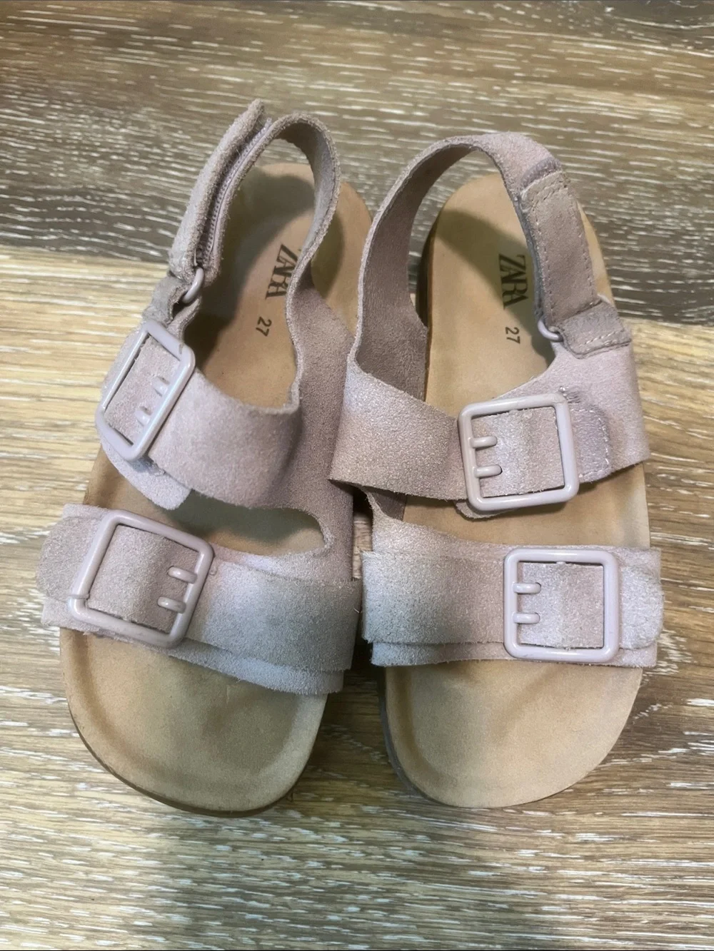 Zara Light Pink Suede Double-Buckle Kids Sandals